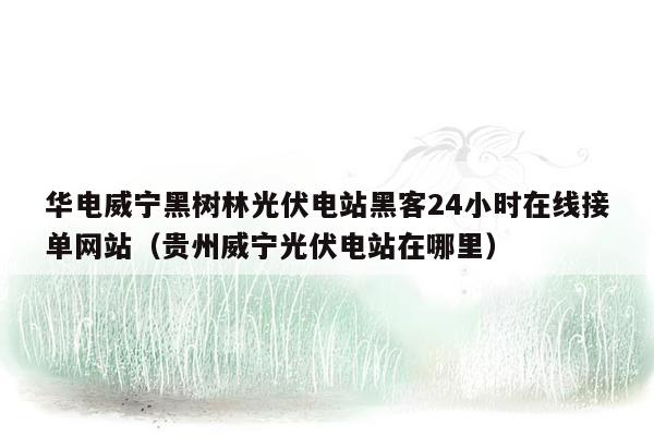 华电威宁黑树林光伏电站黑客24小时在线接单网站（贵州威宁光伏电站在哪里）