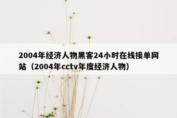 2004年经济人物黑客24小时在线接单网站（2004年cctv年度经济人物）