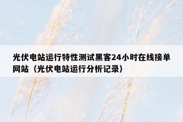 光伏电站运行特性测试黑客24小时在线接单网站（光伏电站运行分析记录）